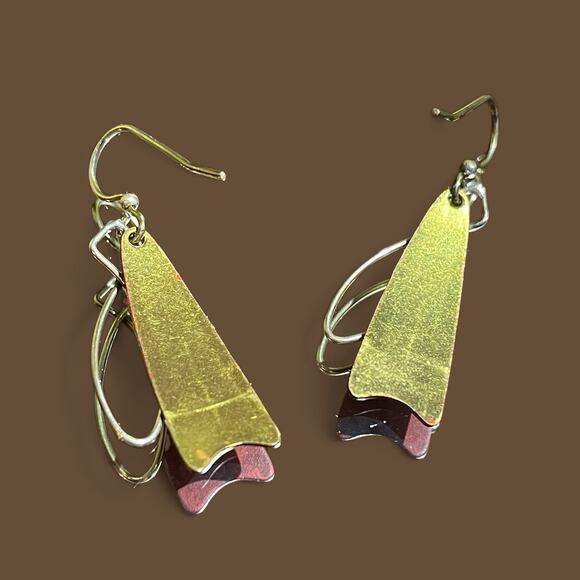NWT Jody Coyote Vintage Abstract Maroon and Gold-tone Earrings 14 Karat Earwire - Picture 6 of 6